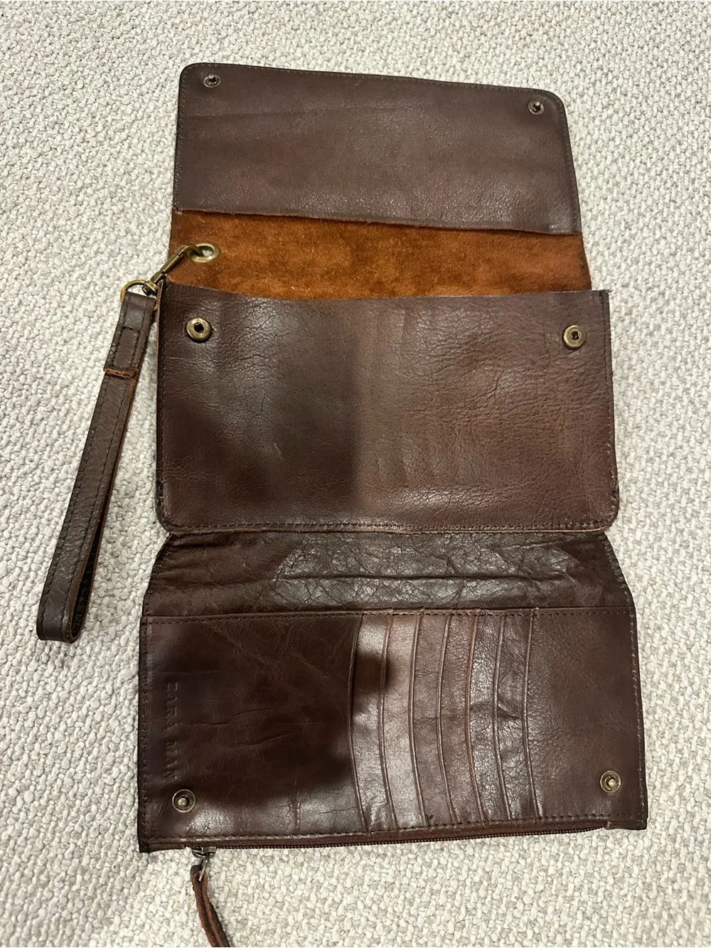Men's Brown Leather Wristlet Clutch